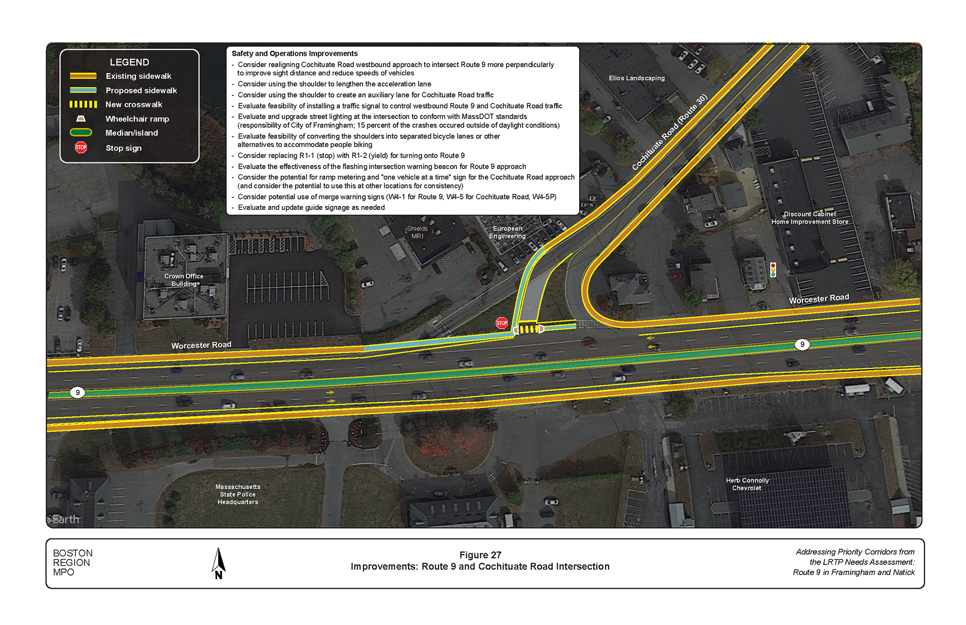 Figure 27 is an aerial photo showing the intersection of Route 9 and Cochituate Road and the improvements